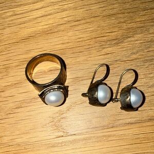 Silpada vintage Classic fresh water Pearl Ring and Earring Set Israel